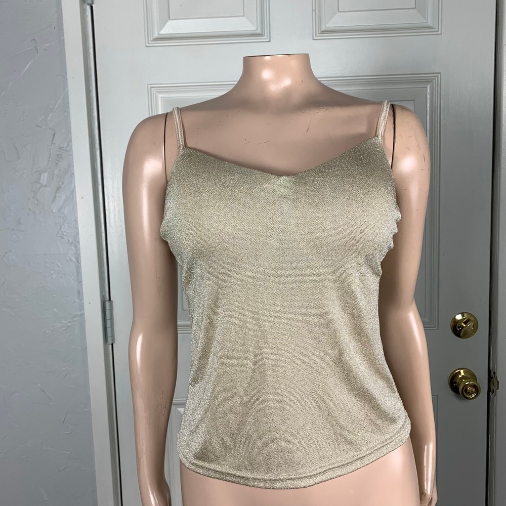 Vintage Y2K Energie Shirt Large Nylon Built in padded Bra Metallic Gold 90s J20